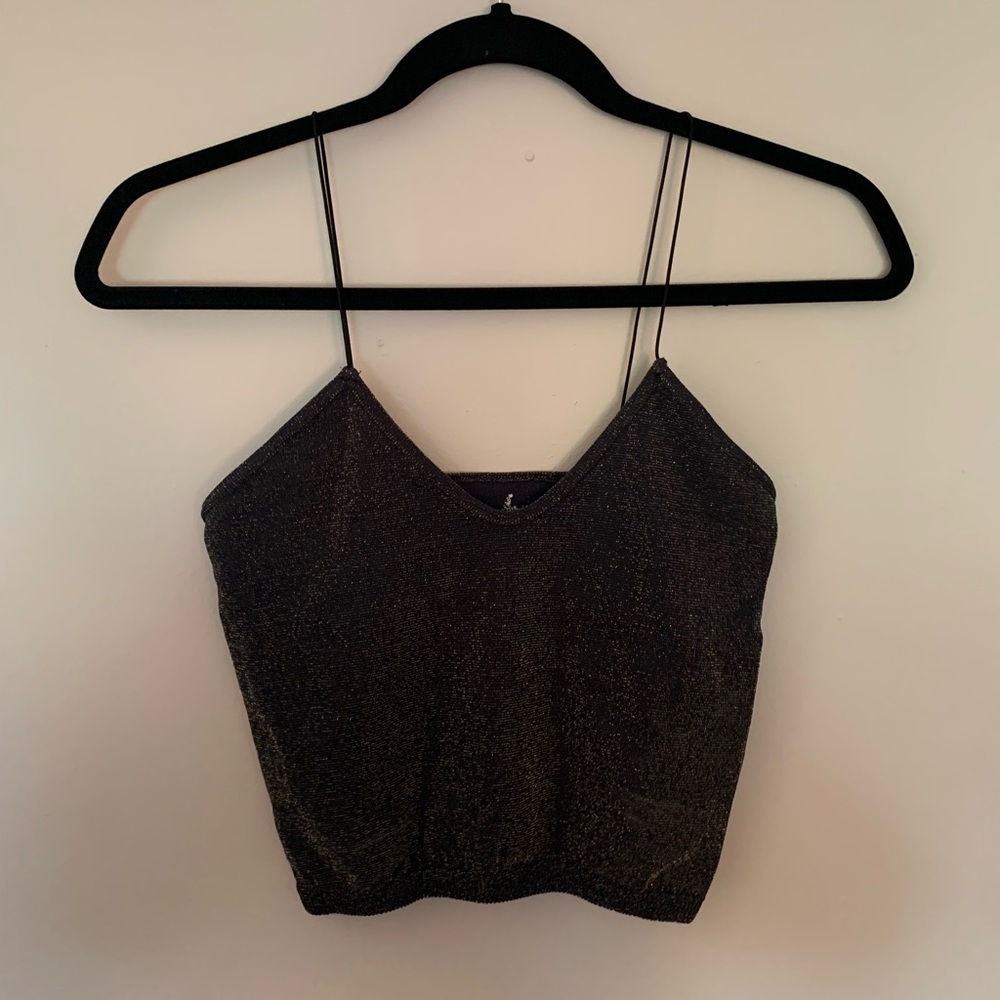 Free People Intimately Deep Green Gold Shimmer Cropped Tank Top, Size M/L